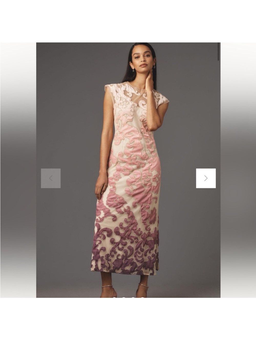 Let Me Be sheer sleeveless Anthropologie Ombre Appliqué Gown, XXS, new with tags